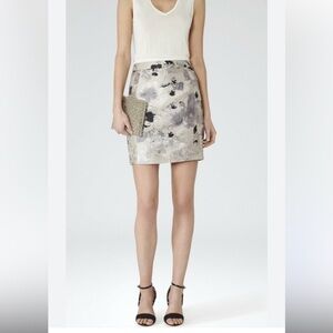 Reiss Malika Metallic Floral Mini Skirt Silver Black Lined Sample Size Small